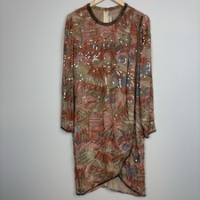 Vtg Judith Ann Creations Sequin 100 Abstract Silk India Long Sleeve Dress