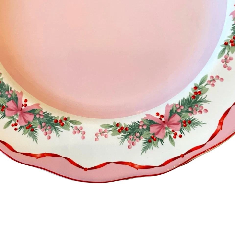 4 Platos de Cena ROSA NAVIDAD Arcos Rosa Árbol de Navidad Acebo 11" Porcelana 222 Quinto Foto 3 de 4
