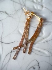 Vintage Dangle 14k White, Rose, Yellow Tri Colored Gold Earrings