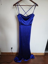Windsor Cobalt Satin Slip Gown with Crisscross Straps