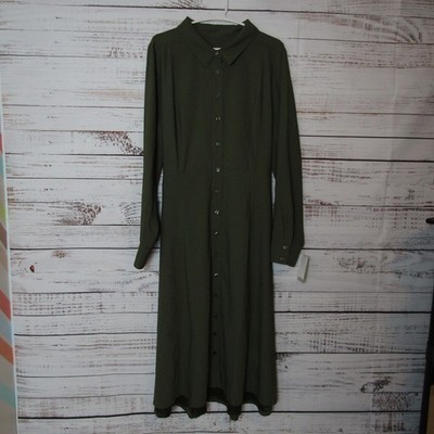 Rachel Parcell Shirt Dress Womens XXL Olive Button Front Tie Waist Long Sleeve