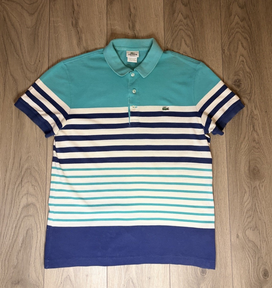 Men’s Lacoste Short Sleeve Polo Shirt Large Size 5 Multicoloured Regular Fit