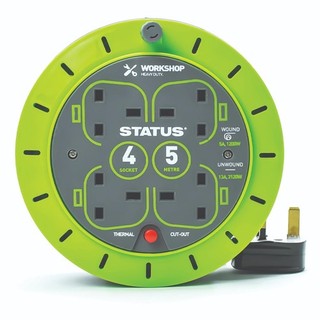 STATUS 5M 4 SOCKEL OUTDOOR KABELTROMMEL 13A HEAVY DUTY THERMO CUTOUT WEATHERPROO