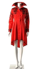ROJA Collection▸Shirt Dress▸XS ▸Red ▸High Low▸Black Floral Embroidery▸Southwest