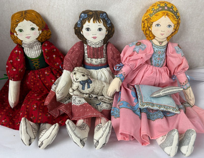 Vintage Cranston Cut & Sew Storybook Panel Doll Mary Lamb, Cinderella, Ragdoll