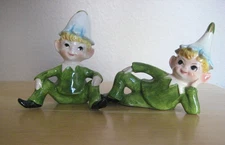 Pair of Vintage 50's Green Pixie/Elf Norcrest Japan Figurines