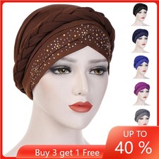 Women Lady Muslim Braid Head Hijab Turban Hat Hair Loss Cover  Cancer Chemo Cap