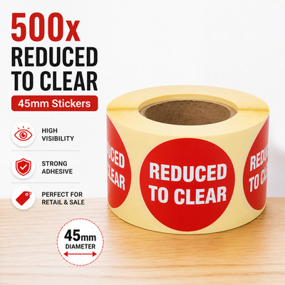 500 x 45 mm reduziert auf transparente rote selbstklebende Preisetiketten Einzelhandel selbstklebende Rolle