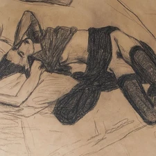 Axel Krause Female Nude New Leipzig School Signed Drawing Charcoal Pen 1993
