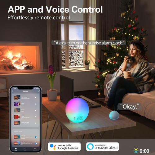 Sunrise Alarm Clock, Smart Wake-up Light Compatible with Alexa, Dual Alarms w... - Picture 2 of 7