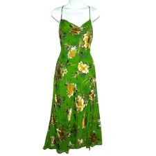 ASTR THE LABEL S Gaia Satin Slip Dress Green Pink Floral 90s Midi Boho Bright