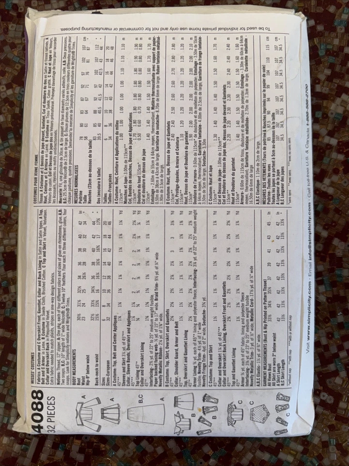 Simplicity 4088 Ladies Adult Costume Warrior Sewing Pattern Size 6-12  New - Image 2 of 2