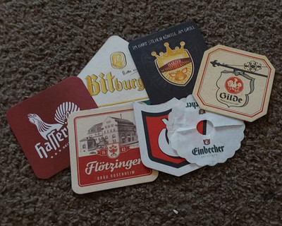 6 NICE GERMAN BEER COASTERS  GILDE  BITBURGER EINBECKER FLOETZINGER  + MORE