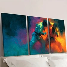 3pcs Vibrant MMA Fight Canvas Art with Frame - Dynamic Abstract Jiu Jitsu & Mixe