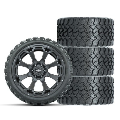Set of 4 GTW 15'' Raven Matte Gray Golf Cart Wheels on 23X10-15 A/T Nomad Tires