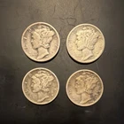 Mercury Dimes Silver 10C Lot of 4 Circulated 1924 1937 1944 US Coins