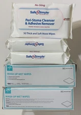 Pack 5 Medicated Alcohol & BZK Wash-Up Wet Wipes & Safe’N Simple Peristoma Wipes