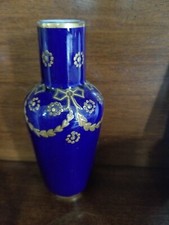 ancien vase porcelaine Limoges bleu doré guirlandes ruban fleurs 1930 st LXVI