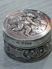 Victorian Cherub John George Smith Sterling Silver Repousse Box 1899 40g Putto 