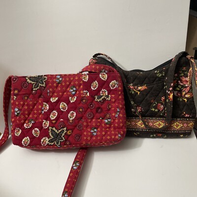 Retired Vera Bradley Lot of 2 Shoulder Bags -Red Cross Stich and Brown Floral