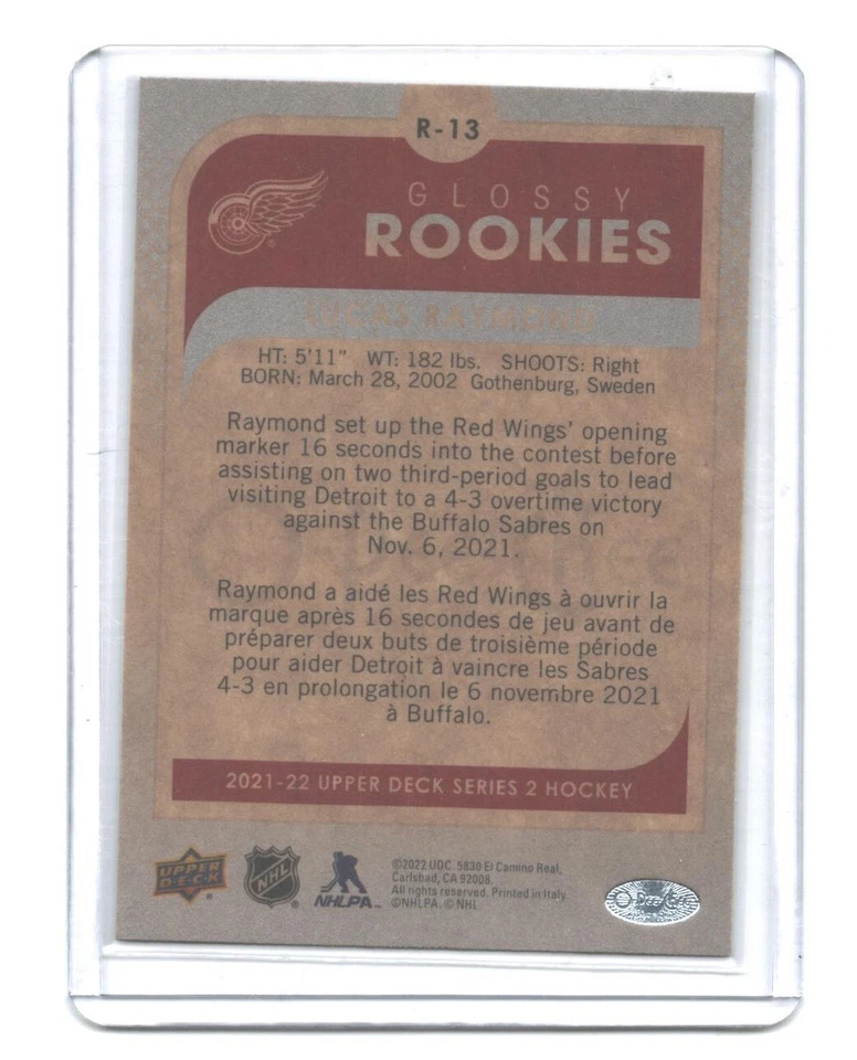 2021-22 UD O-Pee-Chee Glossy Rookies GOLD #R-13 Lucas Raymond RC OPC S#YP1340 - Image 2 of 2