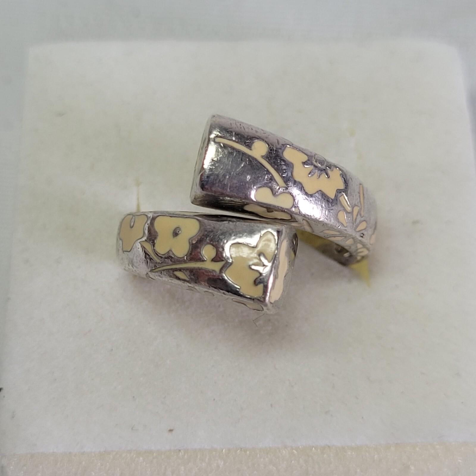 09K11 Nice 925 Solid Silver Enamel Ring Size 54 K… - image 3