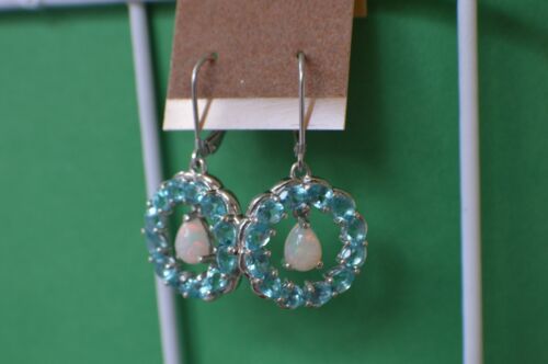 5.15ct Paraiba Apatite Ethiopian Opal Inner Drop Earrings ~ Platinum Plated - Picture 4 of 6