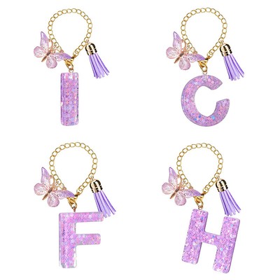 1Pc A-Z Letters Keychain For Women Tassel Butterfly Pendant Initial Keyring W D