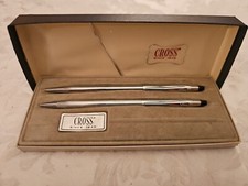 Vintage CROSS Chrome Ball Point Pen Mechanical Pencil Set 3501 With Box