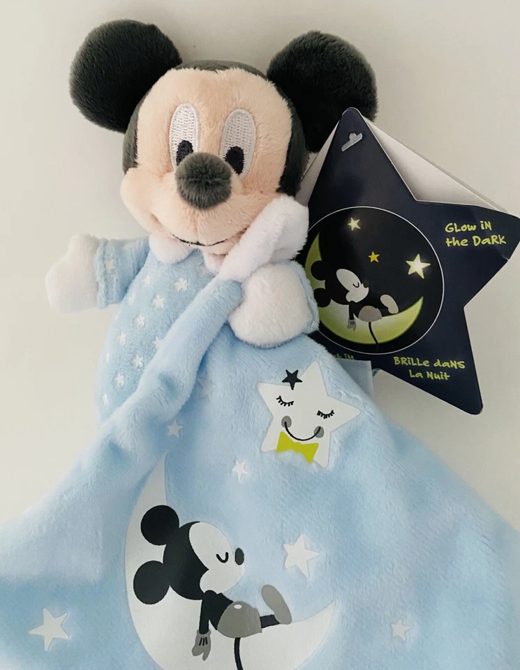 4348🌟Doudou Plat Mouchoir Mickey Mouse DISNEY BABY Hello Star Bleu Luminescent - Photo 2/3