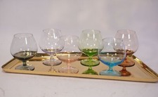 Vintage Mi-Décennie 6 Verres Cognac Sur Plateau WMF De L'Époque Nierentisch Doré