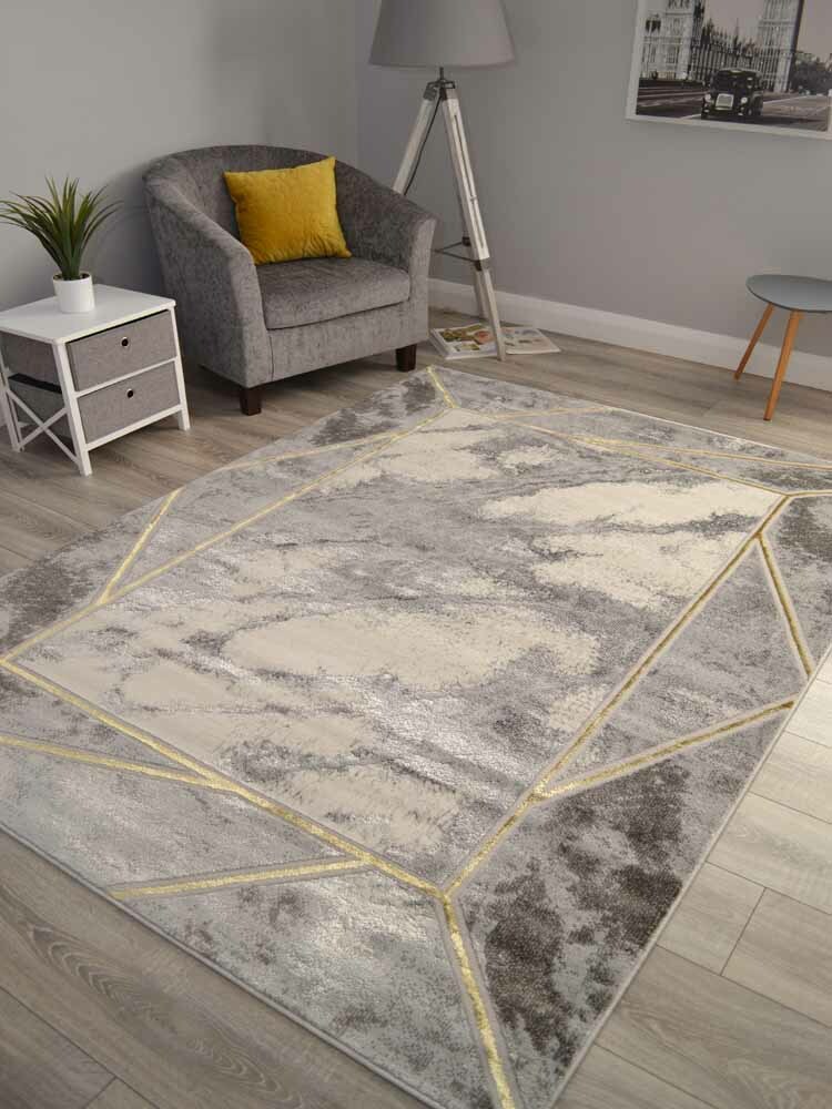 Modern Marble Effect Rugs Grey Shiny Gold Small Extra Large Soft Floor