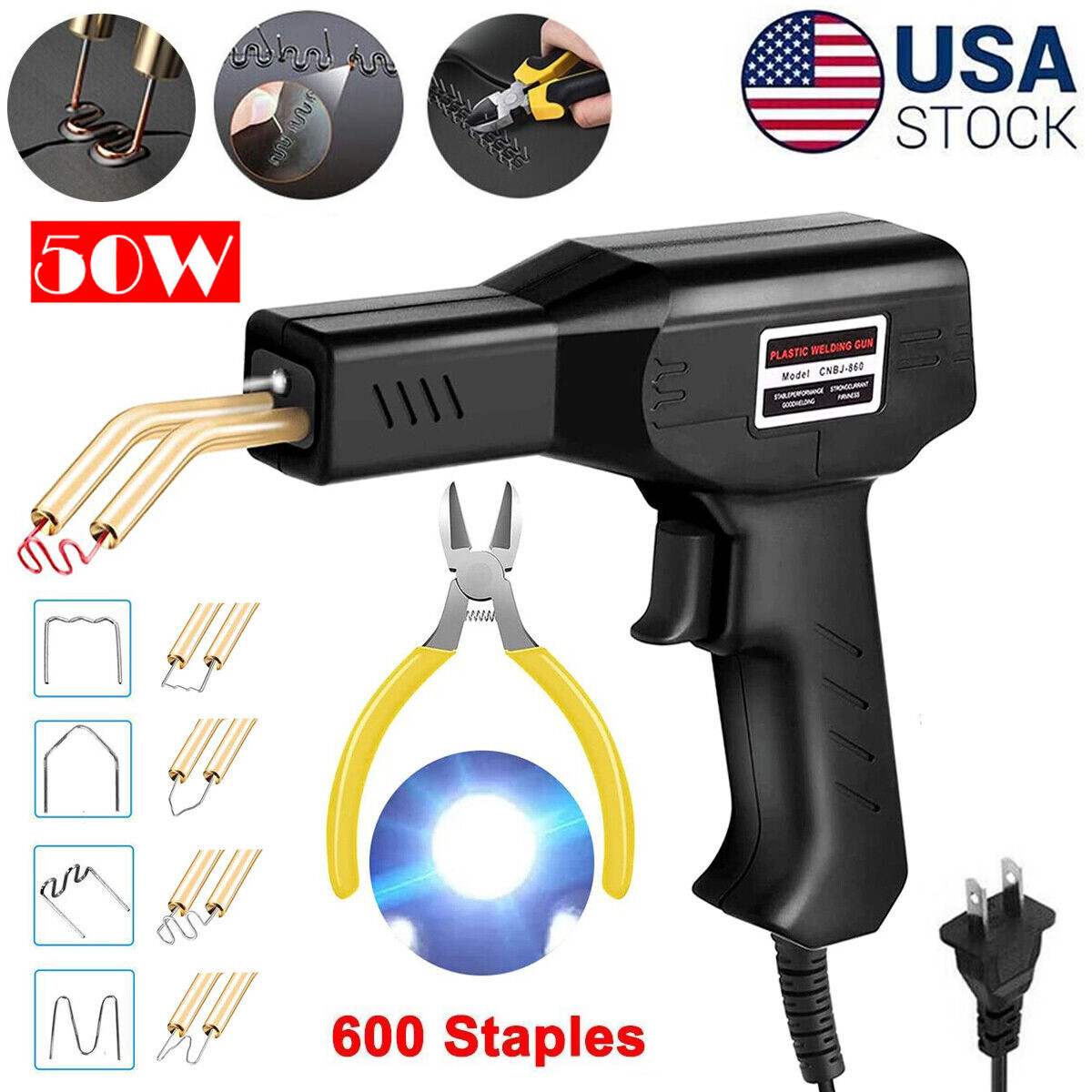 Hot Stapler Gun Plastic Repair Car Bumper Fender Welder Machine Kit +600 Staples-image