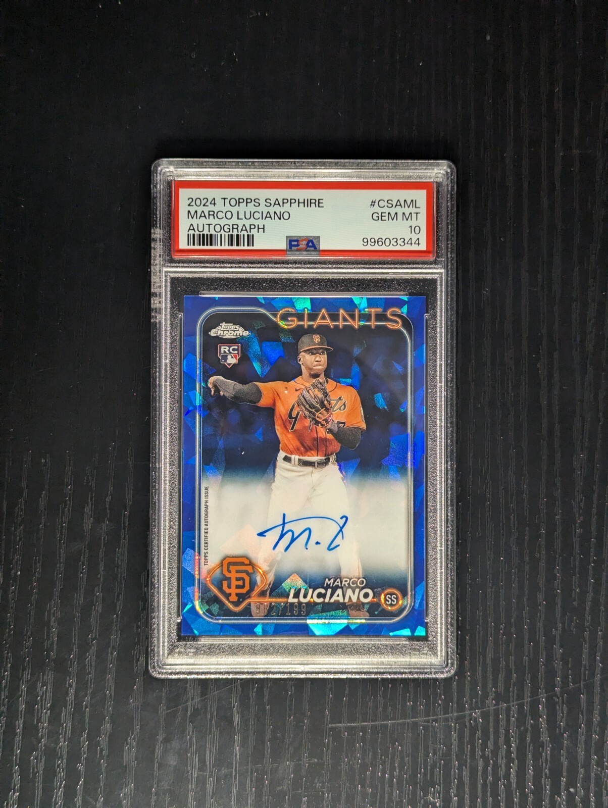 2024 Topps Chrome Sapphire Marco Luciano Rookie Autograph */199 PSA 10