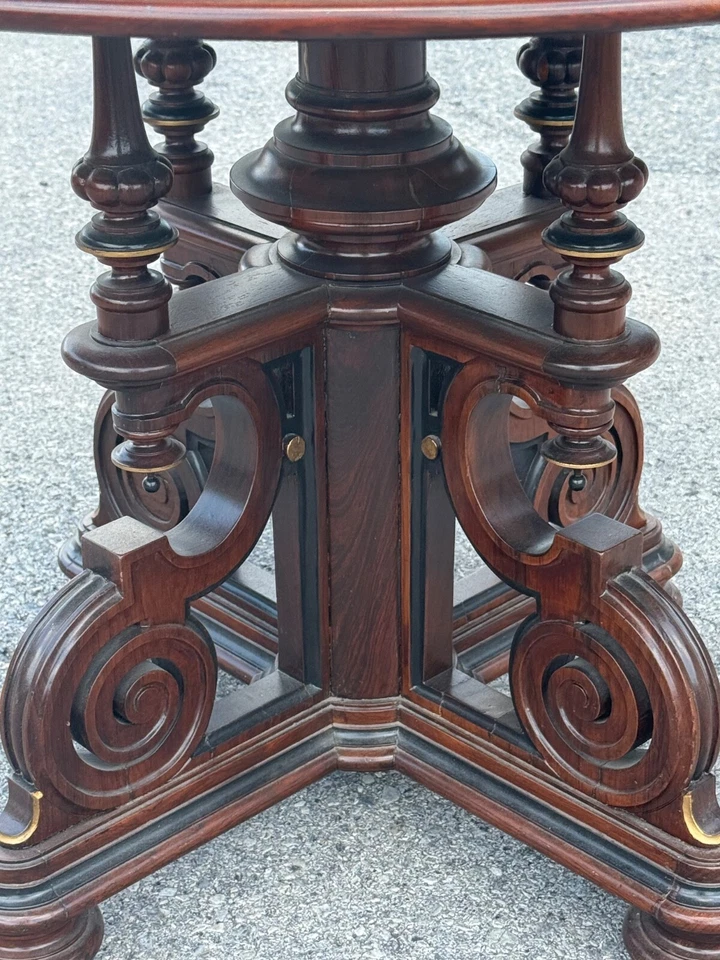 Mesa de salón central antigua victoriana victoriana redonda de mármol 41 renacentista Foto 3 de 4