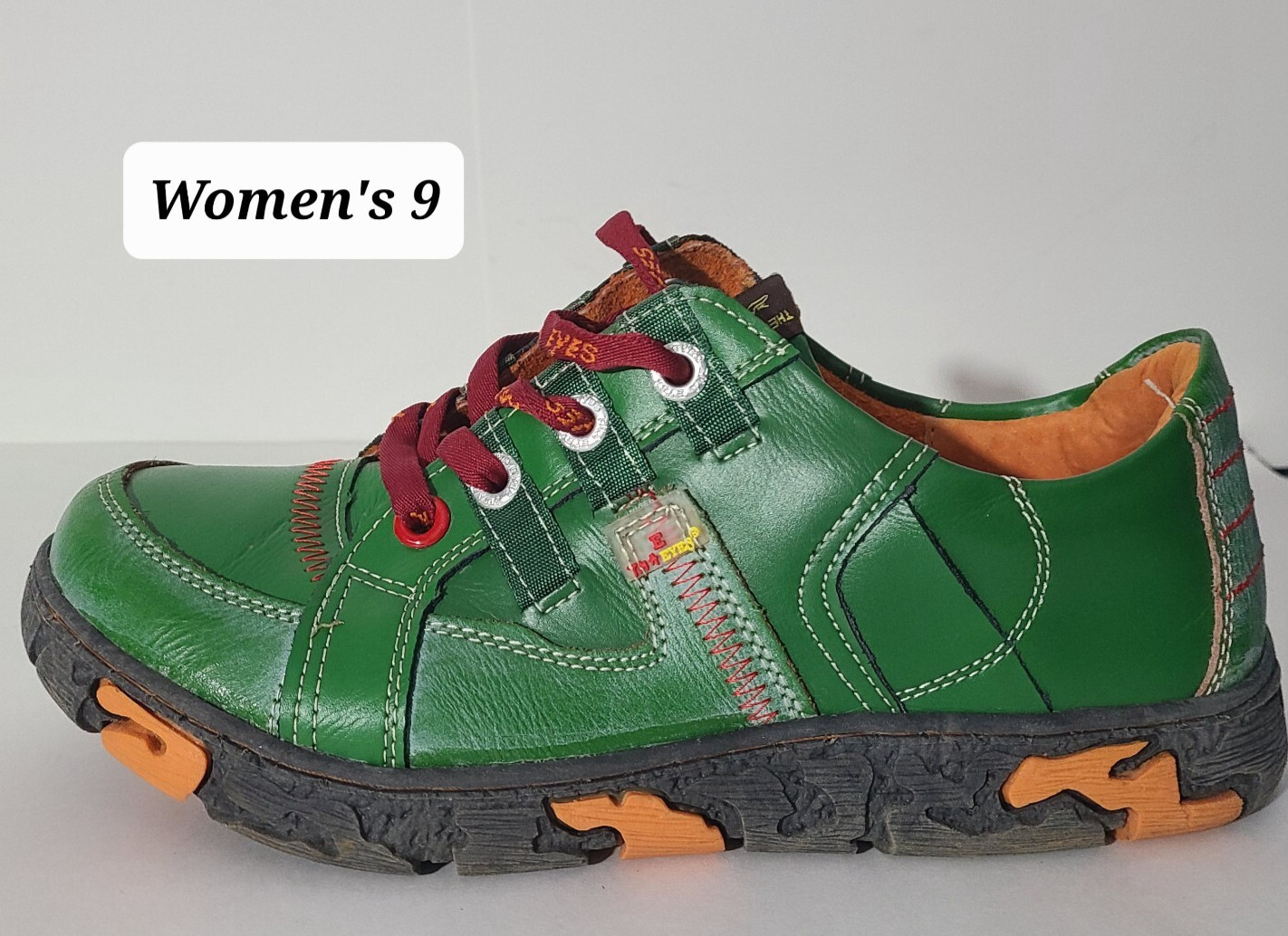 TMA Eyes  Green/Orange Leather Shoes Size 9  Made in Germany