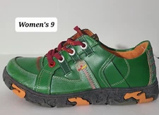 TMA Eyes  Green/Orange Leather Shoes Size 9  Made in Germany