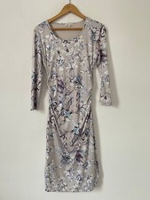 Reiss Dress Size Medium Bodycon Midi Grey Purple Floral Balbina Wiggle 