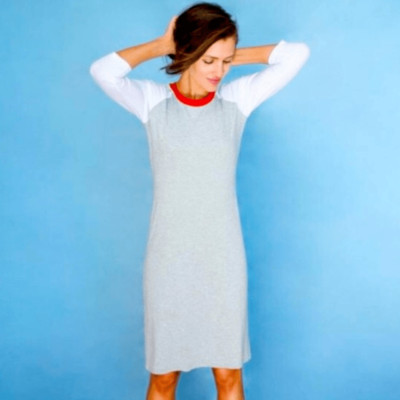 Sonnet James A Play Dress XS Piper Ringer Raglan T Shirt Dress Gray Orange Midi