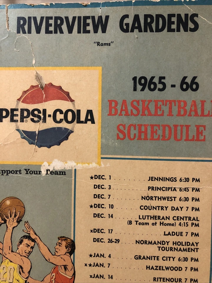 Riverview Gardens St.Louis, Missouri 1965-66 Basketball Schedule Poster Pepsi Ad - Image 2 of 4