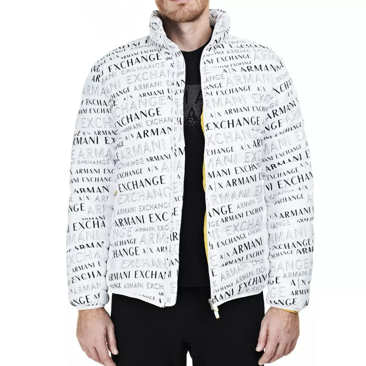 NWT : A|X ARMANI EXCHANGE Mens Logo Print Quilted Puffer Jacket : WHITE : S  - L