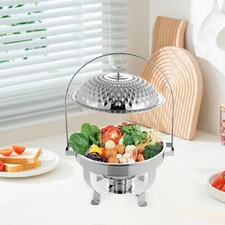 6L/6.3QT Round Chafing Dish W/ A Hanging Lid Stainless Steel Warming Tray Silver