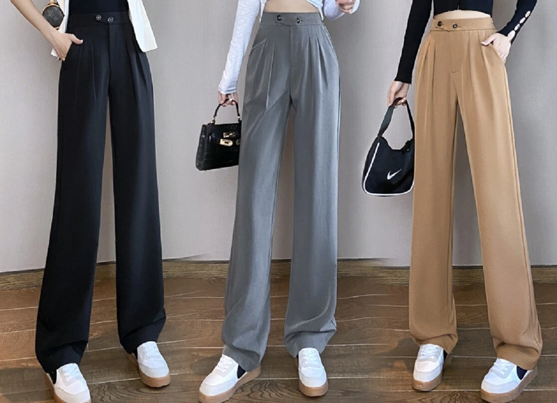 Woman's Casual Full-Length Loose Pants Drape Loos Straight Trouser