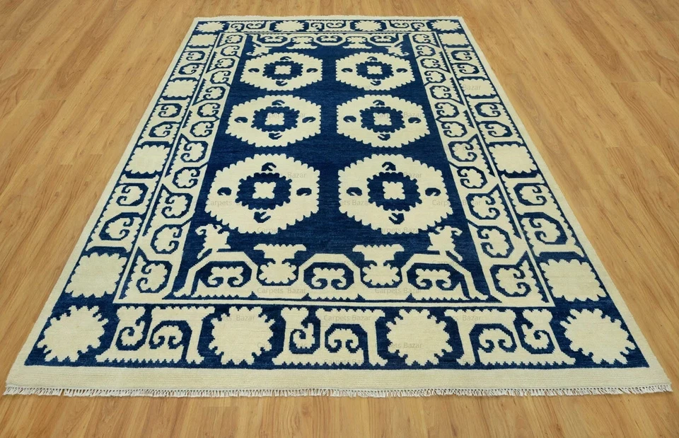 New Hand Knotted Oushak Wool Transitional Area Rug Navy sizes 8x10, 9x12, 10x14 - Image 4 of 4