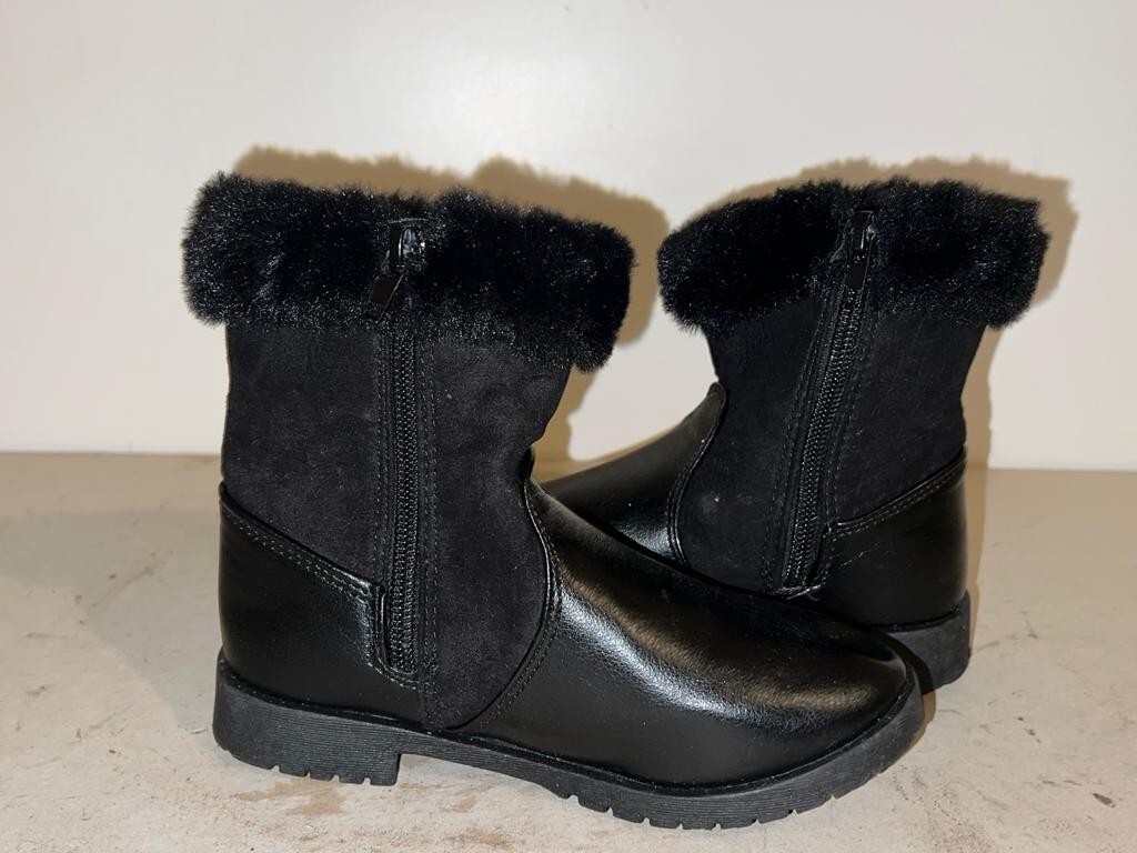 PEP&CO KIDS GIRLS BLACK LEATHER ZIP UP FUR MID CALF BOOTS SHOES UK SIZE 12 KD011 image 4