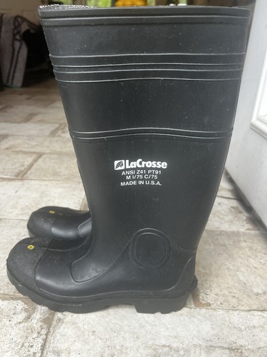 LaCrosse Men's Black Tall Pull-On Rubber Rain Mud Muck Boots Size 8/Women's 9.5