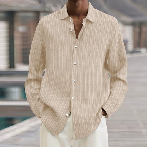 Casual Blouse Mens Tops Summer Dress Shirt Solid Long Sleeve Button Loose Shirts - Picture 10 of 22