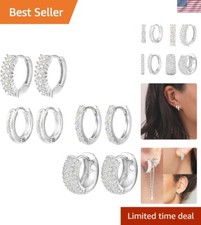 Diamond Pave Gold Hoop Earrings Set - Small Hoops with Sterling Silver Post