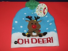 CHRISTMAS OH DEER FLASHING LIGHT UP REINDEER KNITTED HAT - BOYS/GIRLS - NEW
