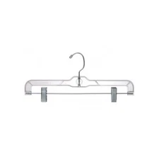 14" Clear Plastic Skirt Pant Clothes Hangers W/ Clips [100 PACK] [HEAVY DUTY]